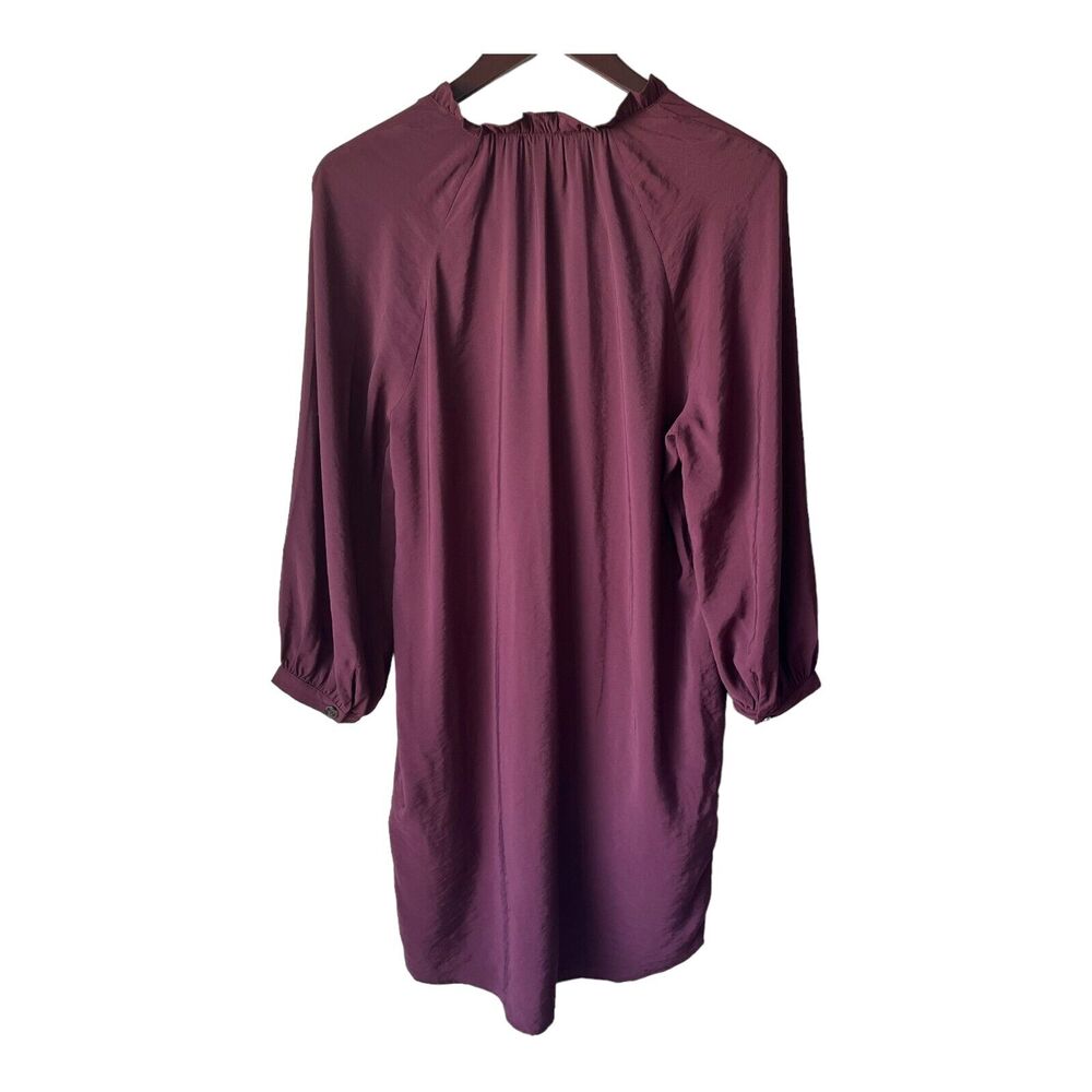 Whistles Enola Sack Dress Long Sleeve Ruffled Neck Burgundy Size Small - Picture 2 of 5